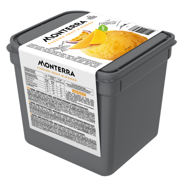 “MONTERRA” dessert whipped with passion fruit and mango pieces.